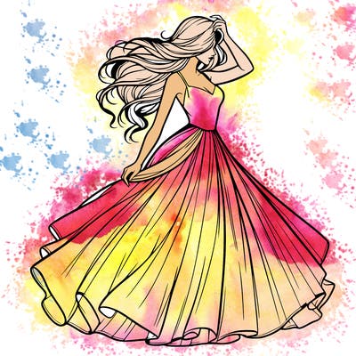 realistic woman with dress flowing in the wind