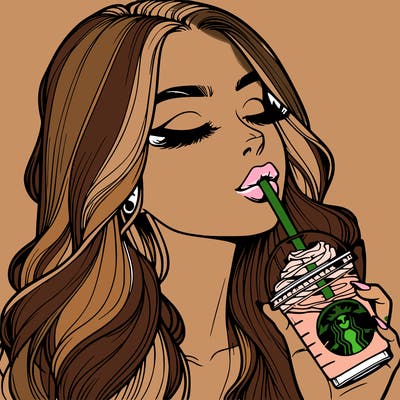 realistic girl drinking starbucks