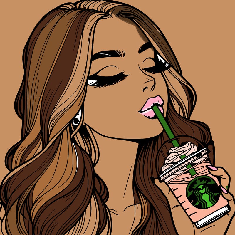 realistic girl drinking starbucks