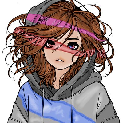 realistic girl with baggy hoodie with messy hair