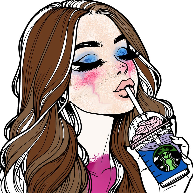realistic girl drinking starbucks