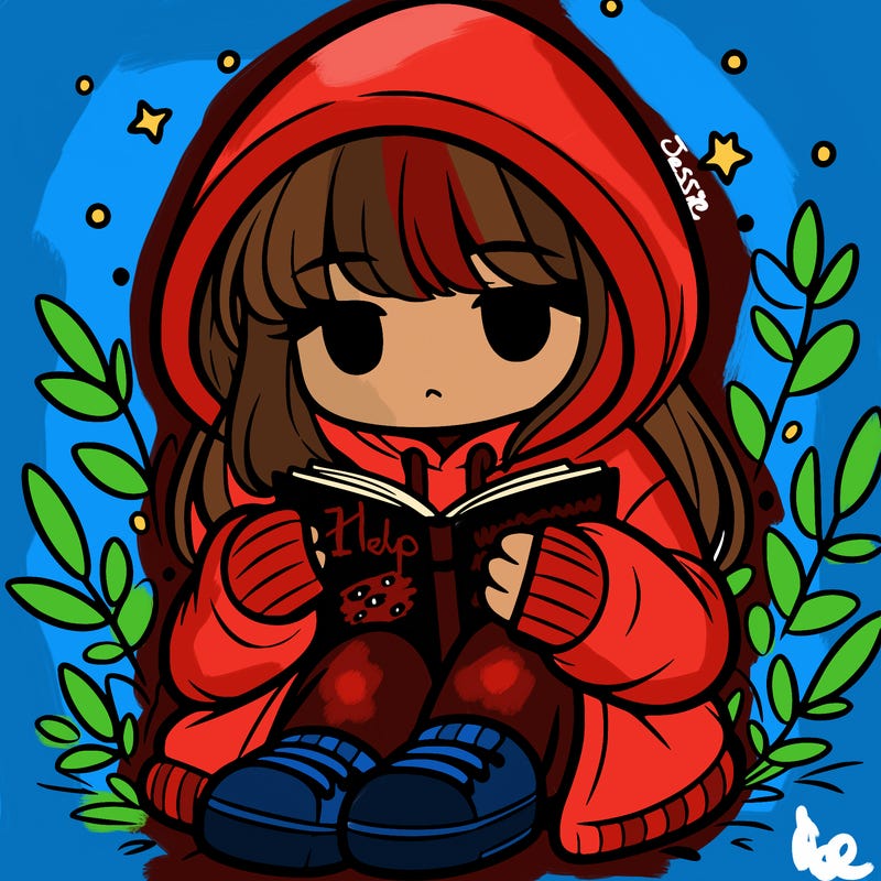 girl in oversized hoodie reading a book