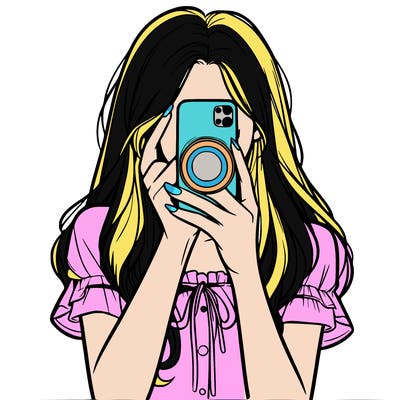 a realistic girl holding her phone taking pictures