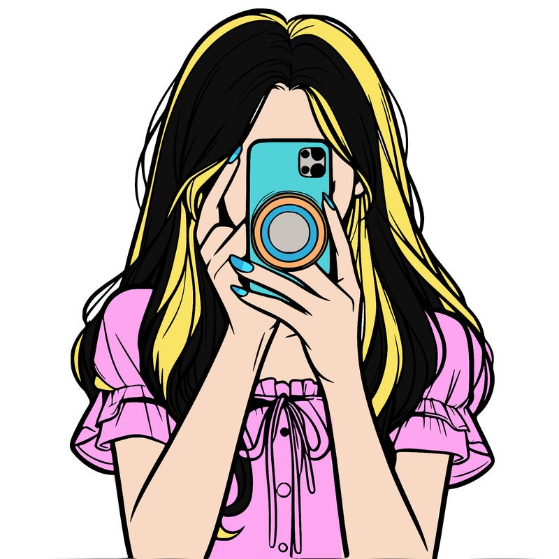 a realistic girl holding her phone taking pictures