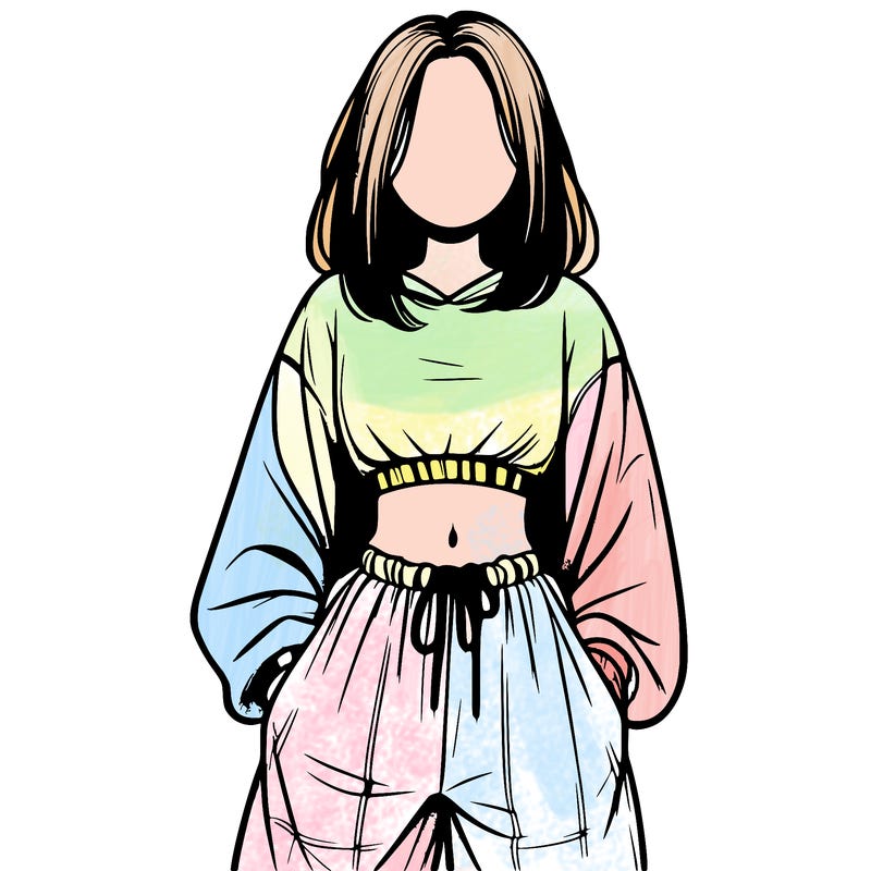 realistic girl faceless with baggy pants and a crop top