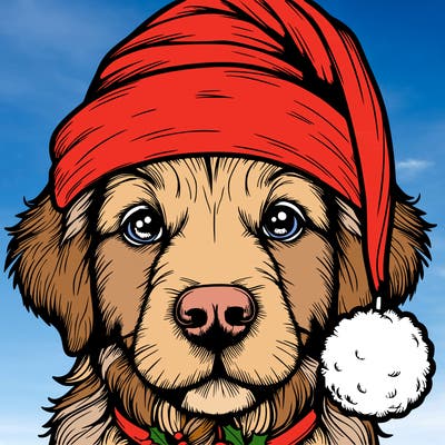 realistic dog with a christmas hat