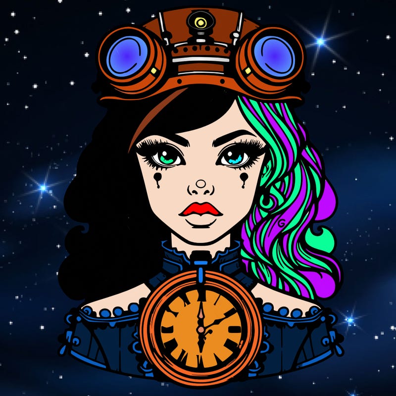 steampunk woman with a clock in front of her face