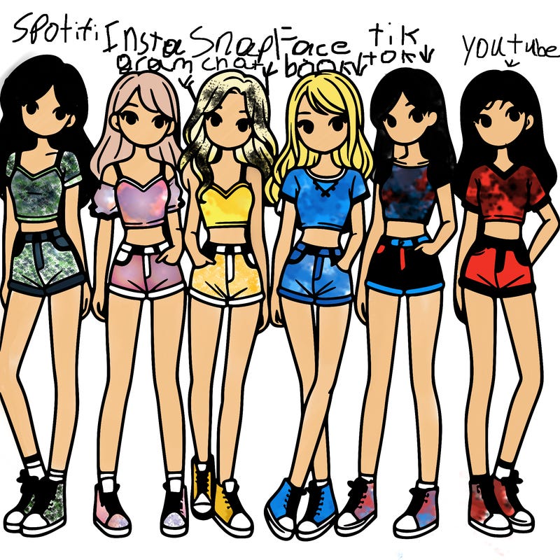 a group of girls wearing crop tops and shorts