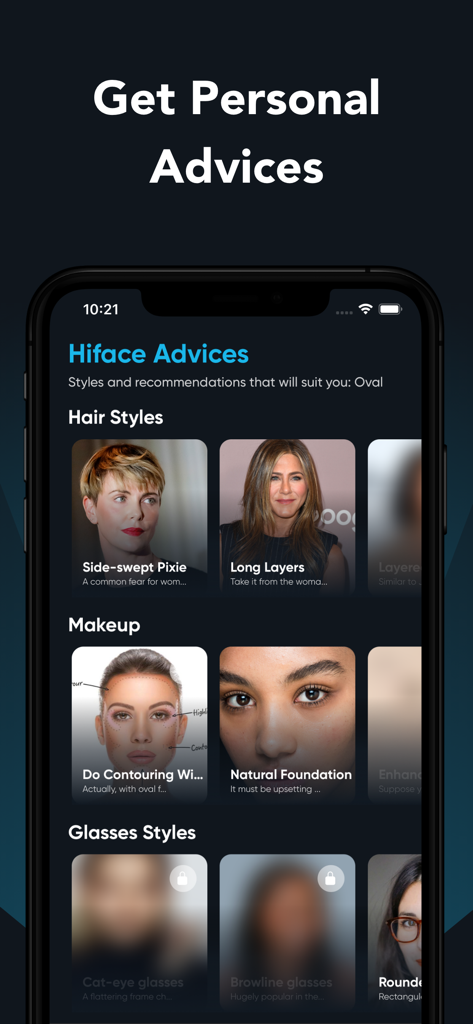 Hiface - Face Shape Finder - Hifaceアプリでのヘア、メイク、メガネのパーソナルスタイルレコメンデーション
