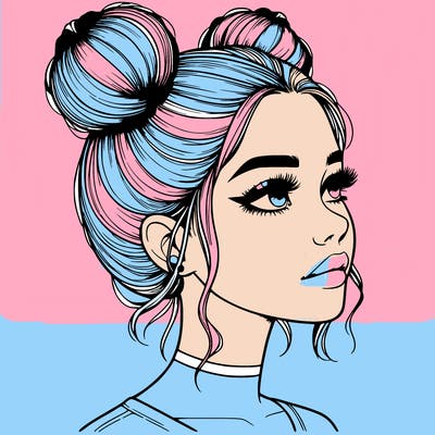 realistic girl with buns on the top of her head