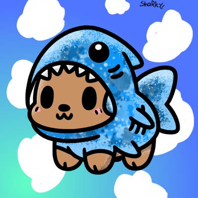 cute dog wearing a shark costume