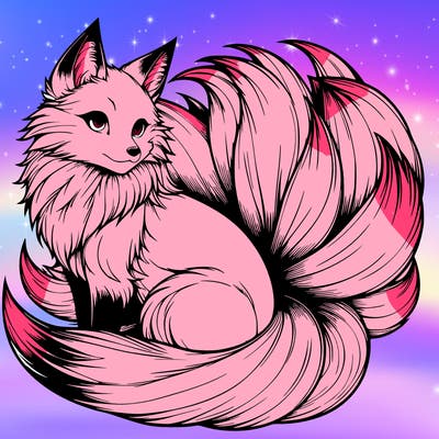 realistic detailed 9 tailed anime fox