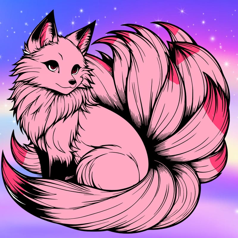 realistic detailed 9 tailed anime fox