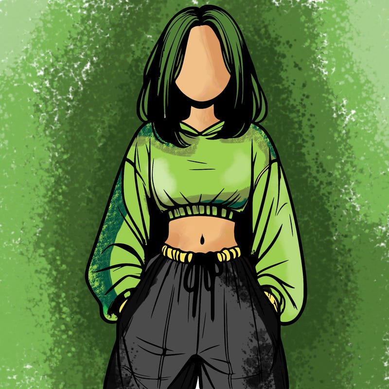 realistic girl faceless with baggy pants and a crop top