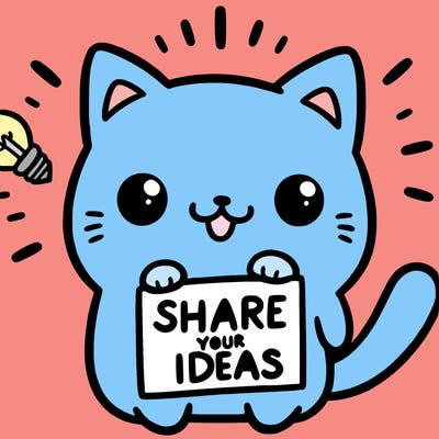 a cute cat saying share your ideas