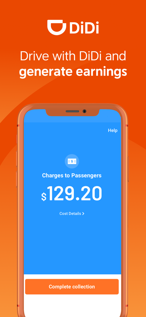 DiDi Driver App-Oberfläche, die Fahrgastgebühren und eine Schaltfläche zum vollständigen Bezahlen anzeigt