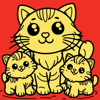 cat with two baby kitten