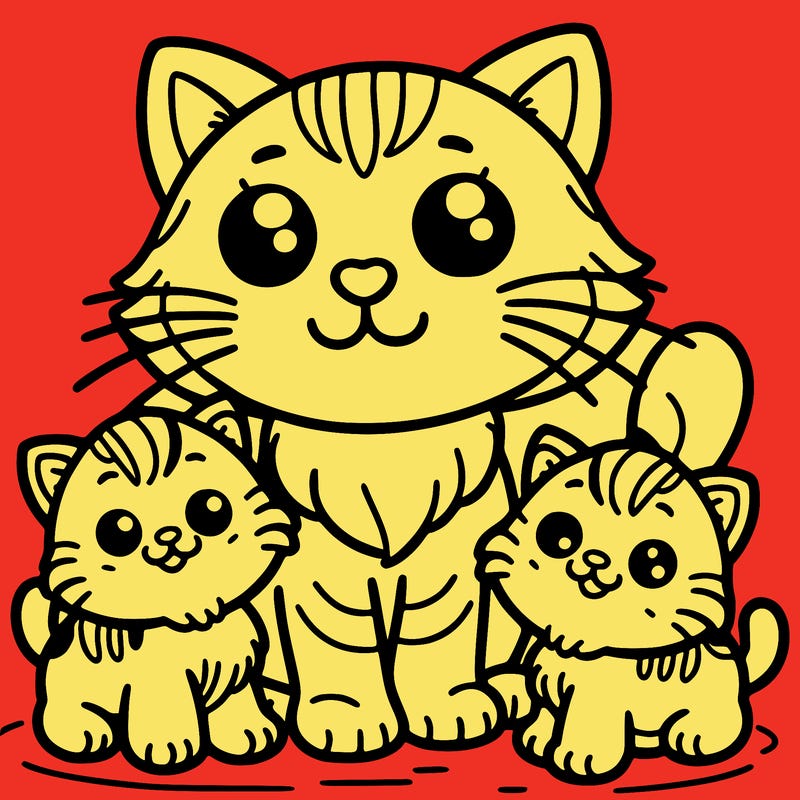 cat with two baby kitten