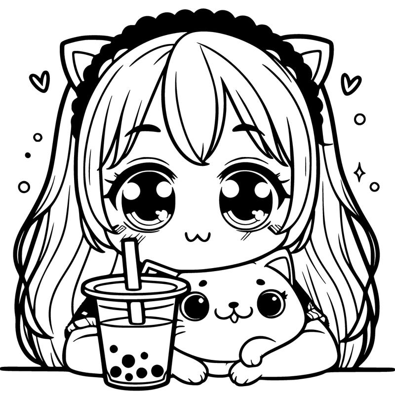 girl with a cat drinking boba