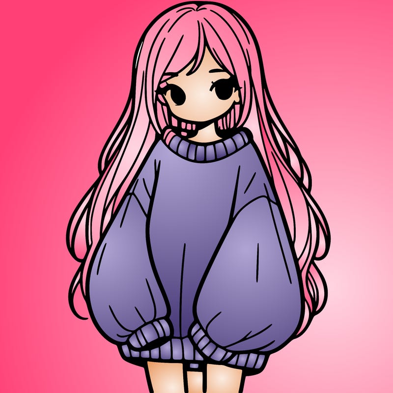 girl with long hair and is wearing an oversized sweater