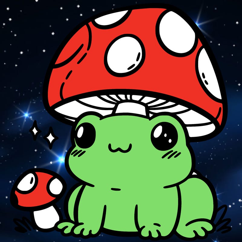 a cute frog with a mushroom hat