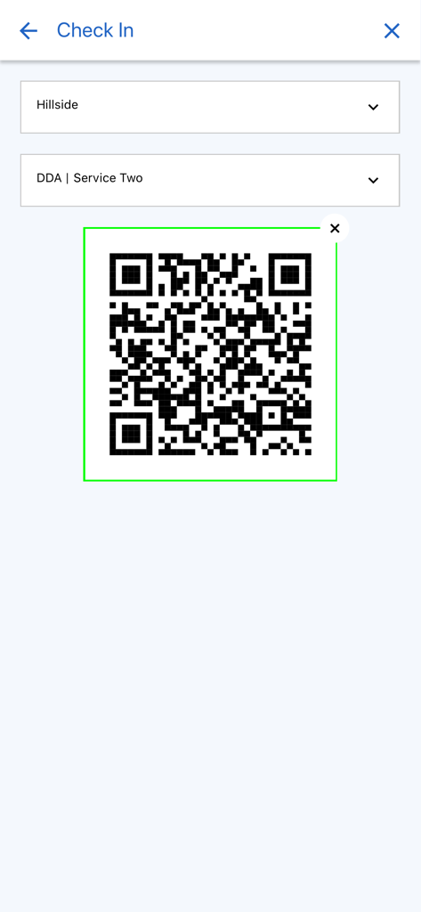 iCareManager app check in screen featuring a QR code for healthcare staff attendance