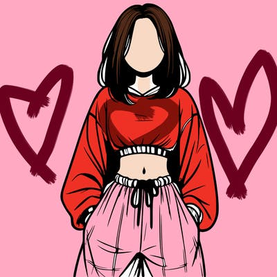 realistic girl faceless with baggy pants and a crop top