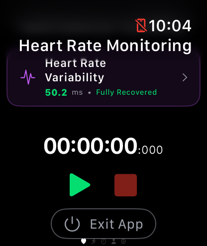 watchHR - watchHR Apple Watchアプリインターフェースに表示される心拍変動データと回復ステータス