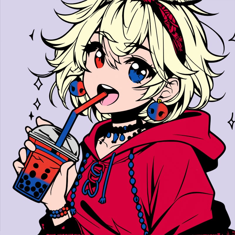 hot baddie anime girl drinking boba and biting the straw
