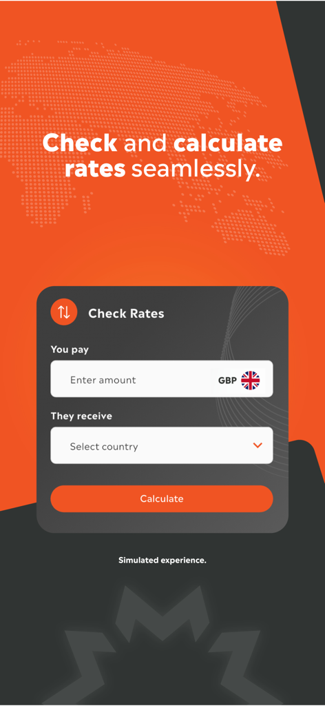 Mukuru app interface for checking and calculating international money transfer rates