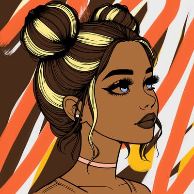 realistic girl with buns on the top of her head