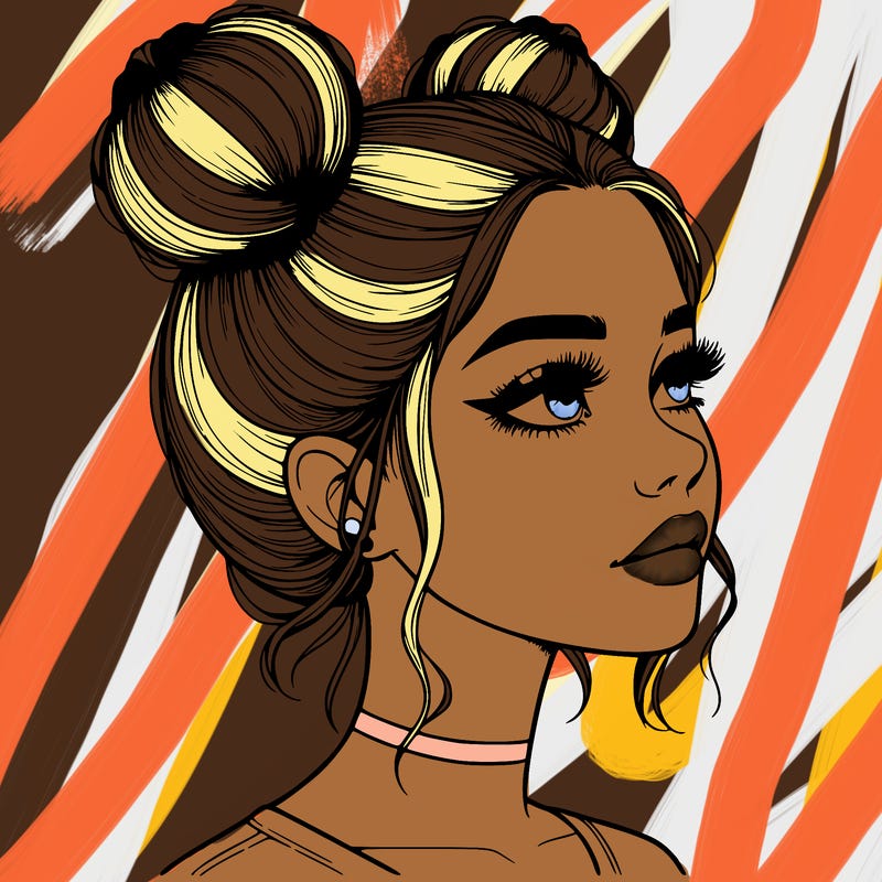 realistic girl with buns on the top of her head