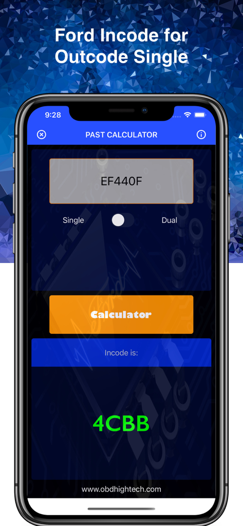Incode by Outcode - Incode by Outcode app interface for Ford vehicle security code calculation