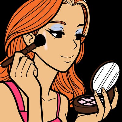 little girl putting on makeup