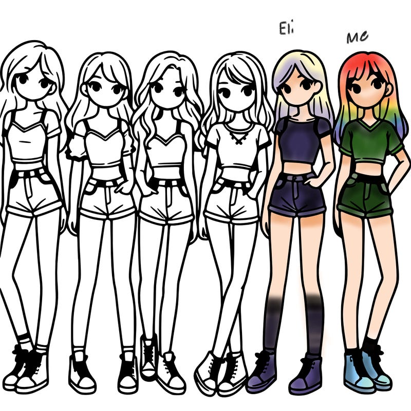 a group of girls wearing crop tops and shorts