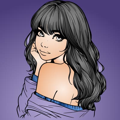 realistic girl with bangs looking over her shoulder