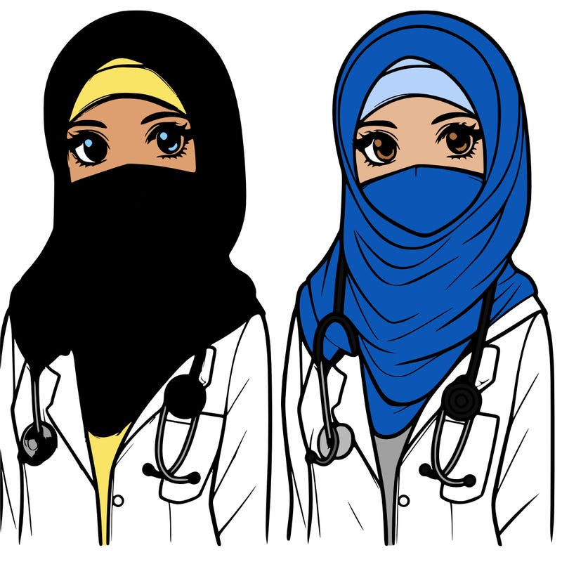 a muslim woman with a veil who is a doctor realistic