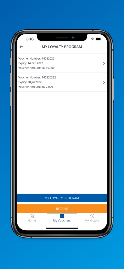 Al Jazira - Al Jazira mobile app screen displaying digital loyalty vouchers and amounts.