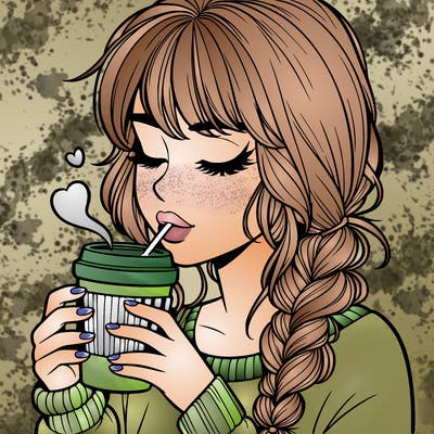 realistic girl drinking coffee