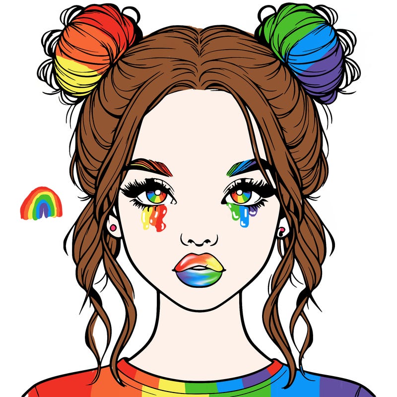 realistic girl with two buns in hair and lips