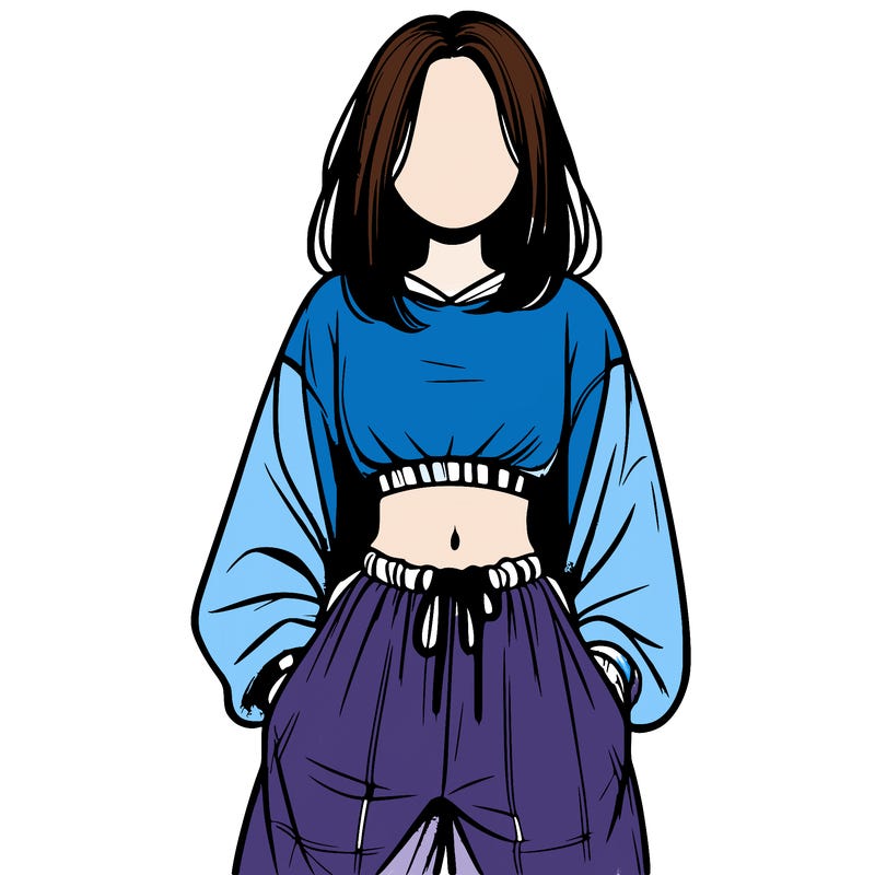 realistic girl faceless with baggy pants and a crop top