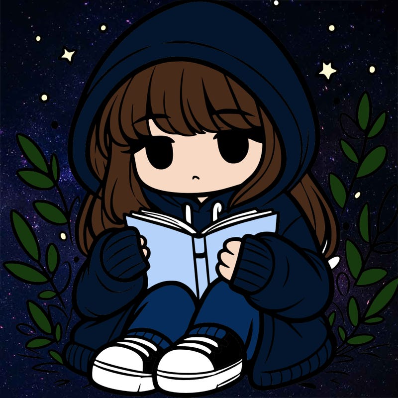girl in oversized hoodie reading a book