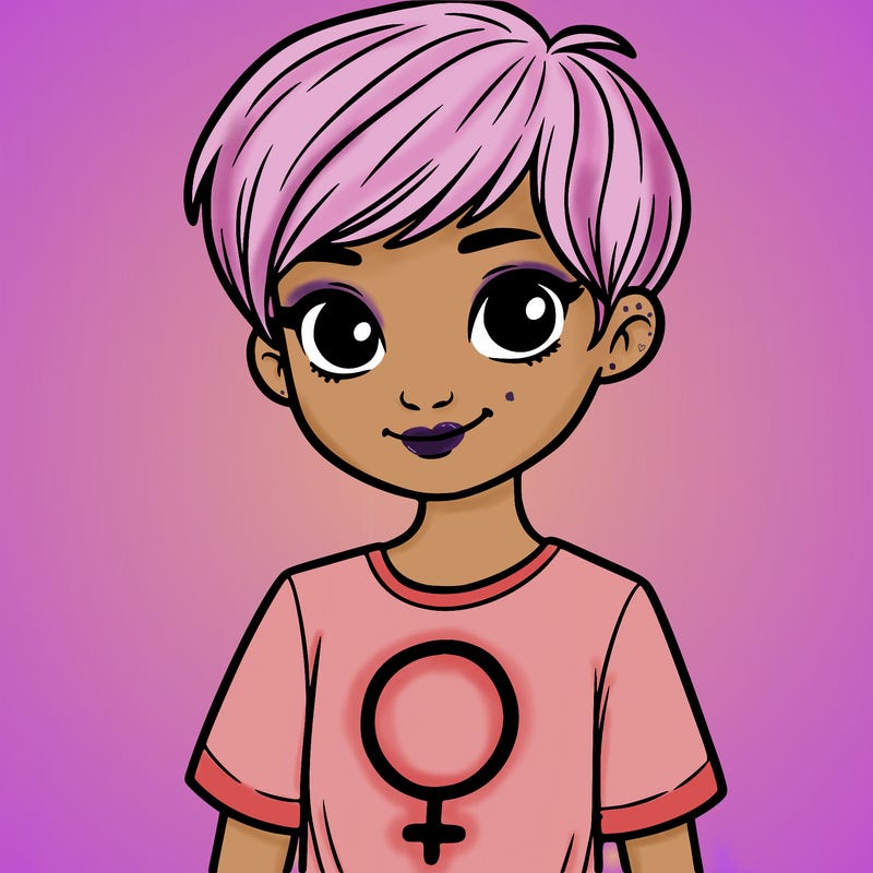 girl with pixie cut and feminist shirt