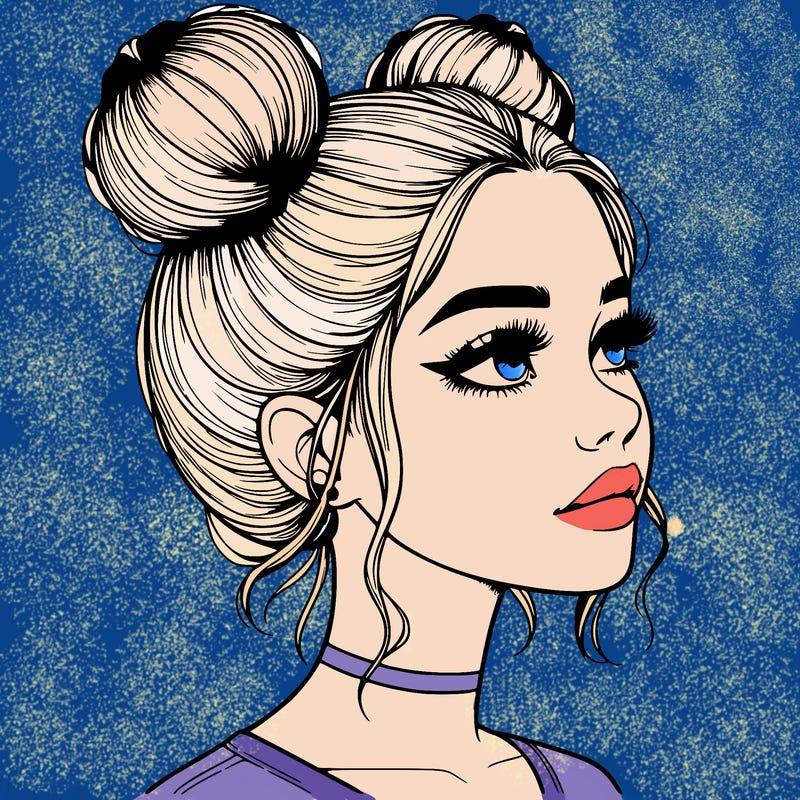 realistic girl with buns on the top of her head