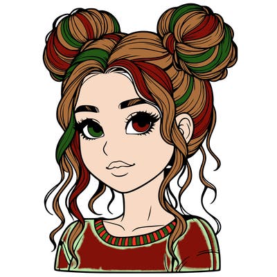 realistic girl with two buns in her hair