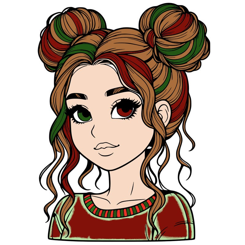 realistic girl with two buns in her hair