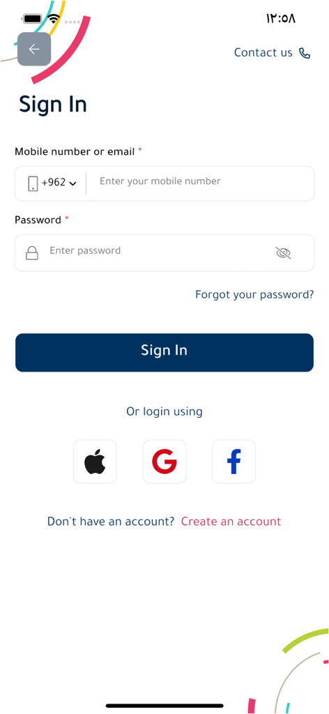 ArabCast Books - Sign in screen for ArabCast Books app with login fields and social media authentication options