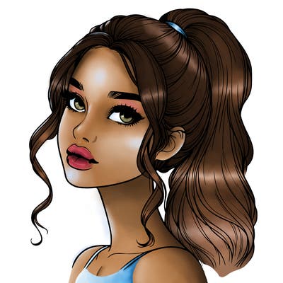 realistic girl with a ponytail on her hair and lips