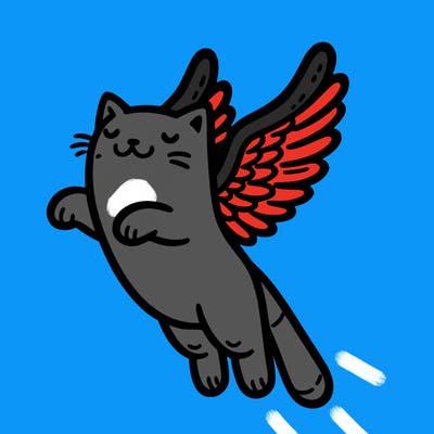 a floating cat with wings