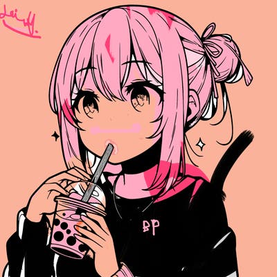 manga character drinking boba